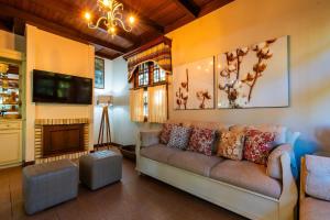 a living room with a couch and a fireplace at Rosa Casa Jardim da Serra in Canela
