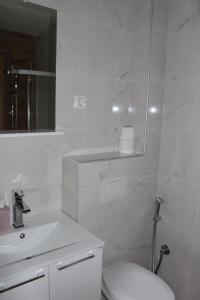 a white bathroom with a toilet and a sink at AMD - garsonjera 312 in Dobra Voda