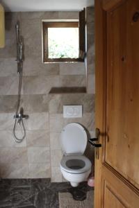 Un baño con inodoro y ventana. en Lotos - vikendica 1, en Bar 8 fotos más