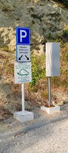 two parking signs on the side of a road at Seoski Turizam Feniks apartman Davidovi Psalmi in Kosjerić