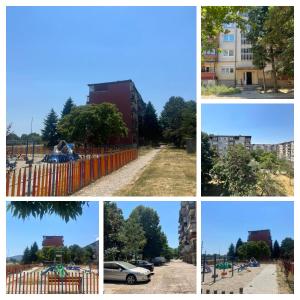 a collage of photos of buildings and a park at Jakov's apartment in Bitola