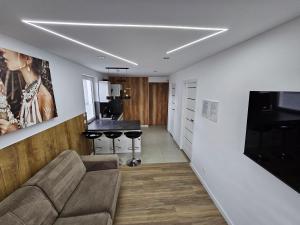 a living room with a couch and a television at Willa Rudnik in Grudziądz