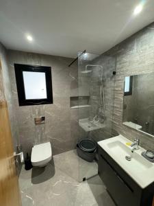 a bathroom with a toilet and a sink and a shower at Résidence saint germain in Kelibia +46 photos