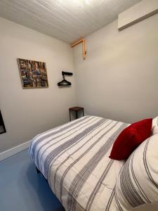 a bedroom with a bed with a red pillow at The Monarch Unit 8 in Huntsville