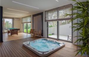une salle avec un bain à remous et un billard dans l'établissement Stunning Home In Nedescina With Wifi, à Nedeščina
