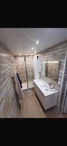 a bathroom with a white sink and a mirror at Chambre chez nous! Au calme, Montolivet proche métro in Marseille