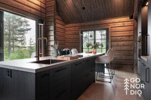 una cucina con un lavello e un piano di lavoro di The Lazy Moose a Tällberg