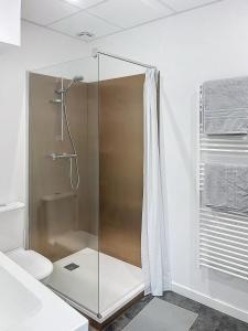 ヴィルフランシュ・ド・ロラゲにあるLa Suite Lauragaise - Studio climatiséの浴室のガラス扉付きシャワー
