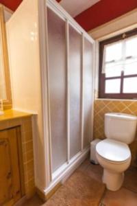 a bathroom with a toilet and a window at Casa Rural Amasín in Valverde