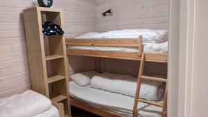 a bunk bed room with two bunk beds in it at Romslig leilighet sommer og vinter in Tyinkrysset