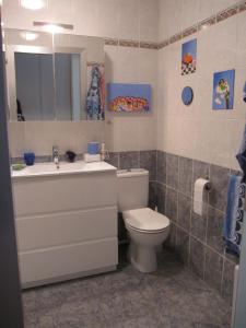 a bathroom with a toilet and a sink and a mirror at Apartamento con Jardín in Hendaye