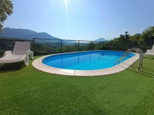 einen Pool in einem Garten mit einem Stuhl in der Unterkunft Dalmatian Green Peak in Slime