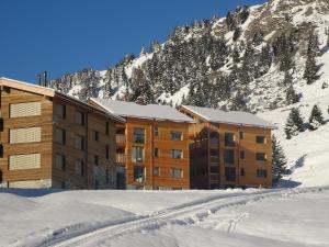 a building in the snow in front of a mountain at Alpenresort B22 in Riederalp