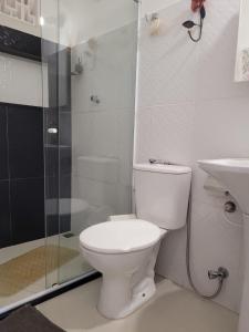 a bathroom with a toilet and a shower and a sink at Apartamento Canaltures in Venda Nova do Imigrante