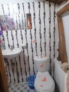 a bathroom with a toilet and a sink at Hostal El Bambú in Inzá