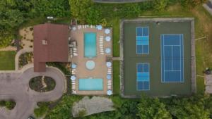 an aerial view of a building with solar panels at Metal Manor in Gatlinburg