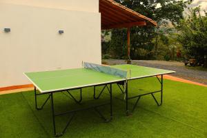 a ping pong table with a green top on a lawn at Finca Hotel Recinto de la Gruta in Copacabana