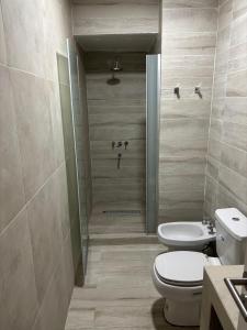 a bathroom with a toilet and a shower at Depto 2 dormitorios a 5 min Parque San Martin in Mendoza +8 photos