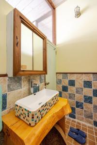 a bathroom with a sink and a mirror at Emeraldia in Tateyama