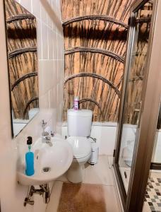 a bathroom with a toilet and a sink at Olive Country Lodge - Eswatini in Ngwempisi