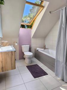 a bathroom with a toilet and a sink and a bath tub at #MazuryLove in Giżycko +31 photos