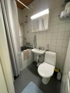 Un baño blanco con inodoro y lavabo. en Annelis apartment, en Raseborg