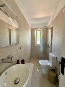 a bathroom with a sink and a toilet at Casa Limone in Argostoli