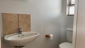 a bathroom with a sink and a toilet at Little Anchor - Bachelor Flat in Witsand +17 photos