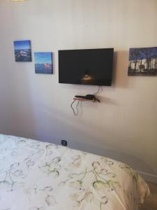 a bedroom with a bed and a flat screen tv on the wall at XAN in Biganos +14 photos