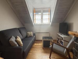 een woonkamer met een bank en een tv bij BPirineos-La Tea in Benasque