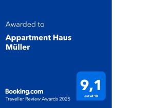 Certifikát, hodnocení, plakát nebo jiný dokument vystavený v ubytování Appartment Haus Müller