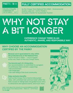 a flyer for a not stay a bit longer at Albergo Degli Amici in Monterosso al Mare