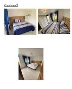 two pictures of a bedroom with two beds at La maison du pêcheur ! in Port-Bail-sur-Mer
