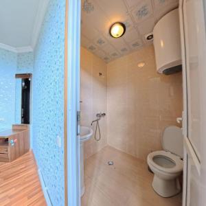 a bathroom with a toilet and a sink at Skyline Mestia in Mestia