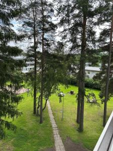 a view of a park with trees and a path at Costal Stay with Forest Views in Helsinki
