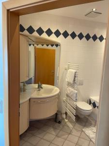 a bathroom with a sink and a toilet at Schmankerlwirt - Family Suite  +2 photos