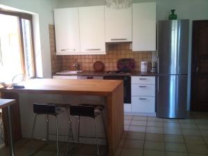 a kitchen with a refrigerator and a wooden counter top at Villa Sunny Side in Ždrelac +7 photos