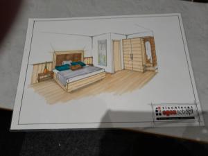 a drawing of a bedroom with a bed in a room at Sieglinde Color in Sölden