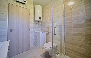 a bathroom with a toilet and a glass shower at Holiday Home Lipa by Villas Guide in Ivančići +28 photos