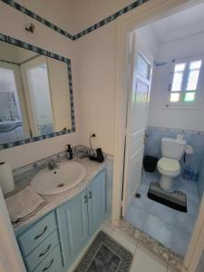a bathroom with a sink and a toilet and a mirror at mahdia old city luxury house in Mahdia