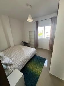 a bedroom with a bed and a green rug at Joli et confortable appartement in Cabo Negro +14 photos