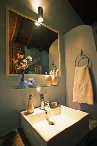 ein Badezimmer mit Waschbecken und Spiegel in der Unterkunft Great Pelion Villa Villa Dioni 2 Bedrooms Aghios Georgios in Pilion