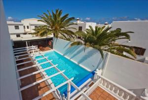 basen na dachu budynku z palmami w obiekcie Great Costa Teguise Home Villa Luz De La Fragata 4 Bedrooms Private Pool Central Location w Costa Teguise