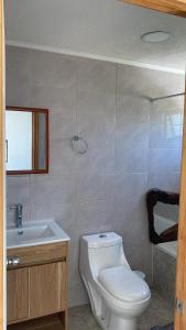 a bathroom with a white toilet and a sink at Pelli in Parral