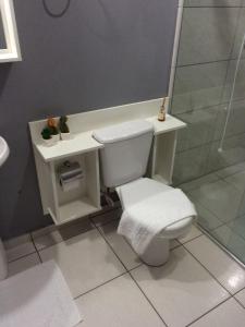 une salle de bain avec toilettes, lavabo et douche dans l'établissement Residencial Quatro Estações, à Canela 49 autres photos