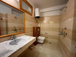 齐拉克普尔Hotel New Infraview - luxuries rooms with Cooled AC的带水槽和马桶的浴室