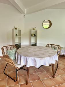 a dining room with a table and two chairs at Tropical Indies Dream in Case-Pilote