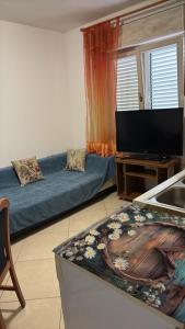 a living room with a couch and a flat screen tv at Apartmani Nina in Šibenik