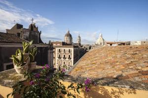 a view from the roof of a building with flowers at Charming Rooftop Flat in City Center in Catania