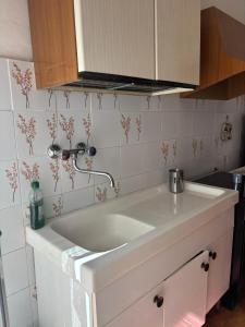 a kitchen with a white sink in a kitchen at Da Fede al mare in Moneglia +26 photos